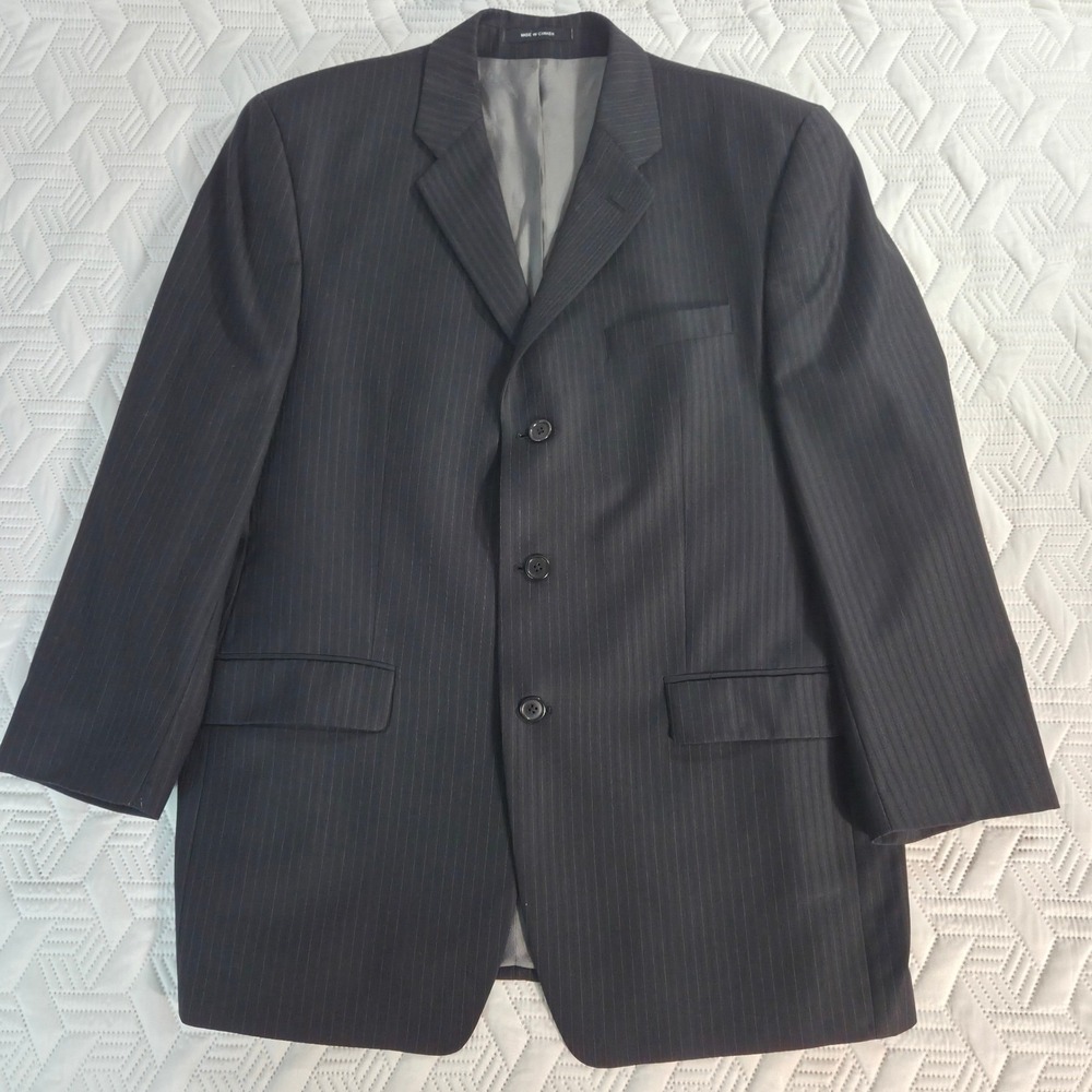 Calvin Klein Blazer Mens 42R Black Gray Pinstripe 100% Wool 3-Button Jacket EX